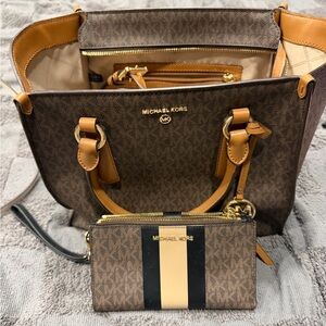 Michael Kors Brown and Tan Tote Set